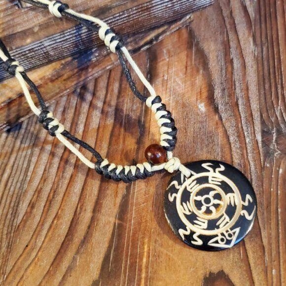 Handcrafted Tribal Bone Carved Symbols Necklace from India - Picture 3 of 6